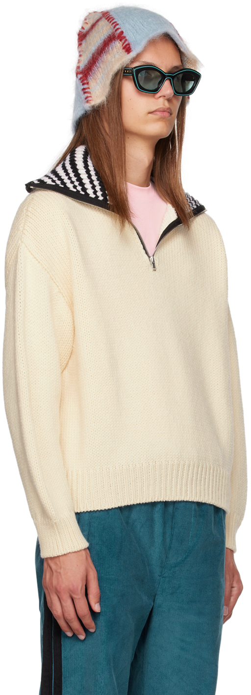 Shop Marni White Half-zip Sweater In 00w03 Stone White