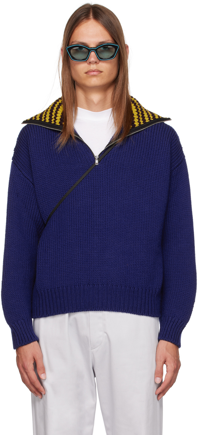 MARNI BLUE HALF-ZIP SWEATER