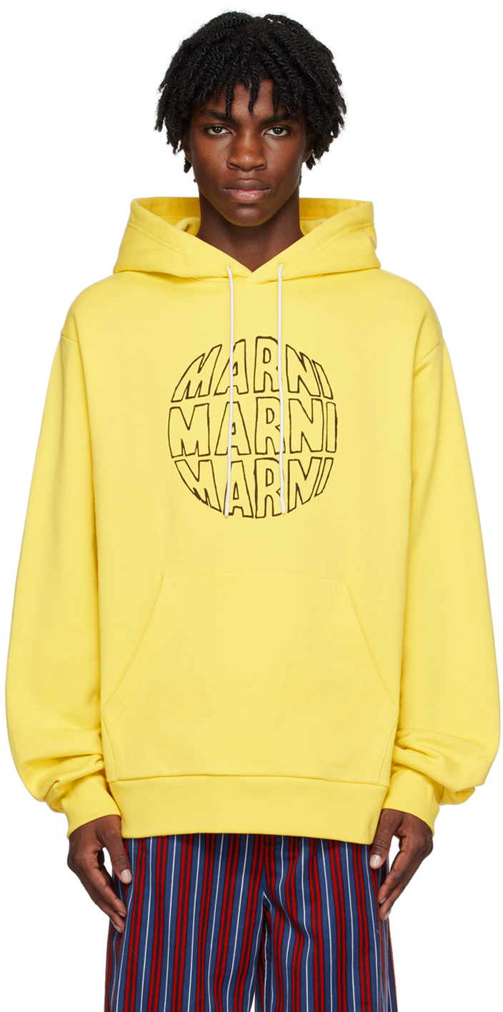 Shop Marni Yellow Printed Hoodie In Cly56 Maize