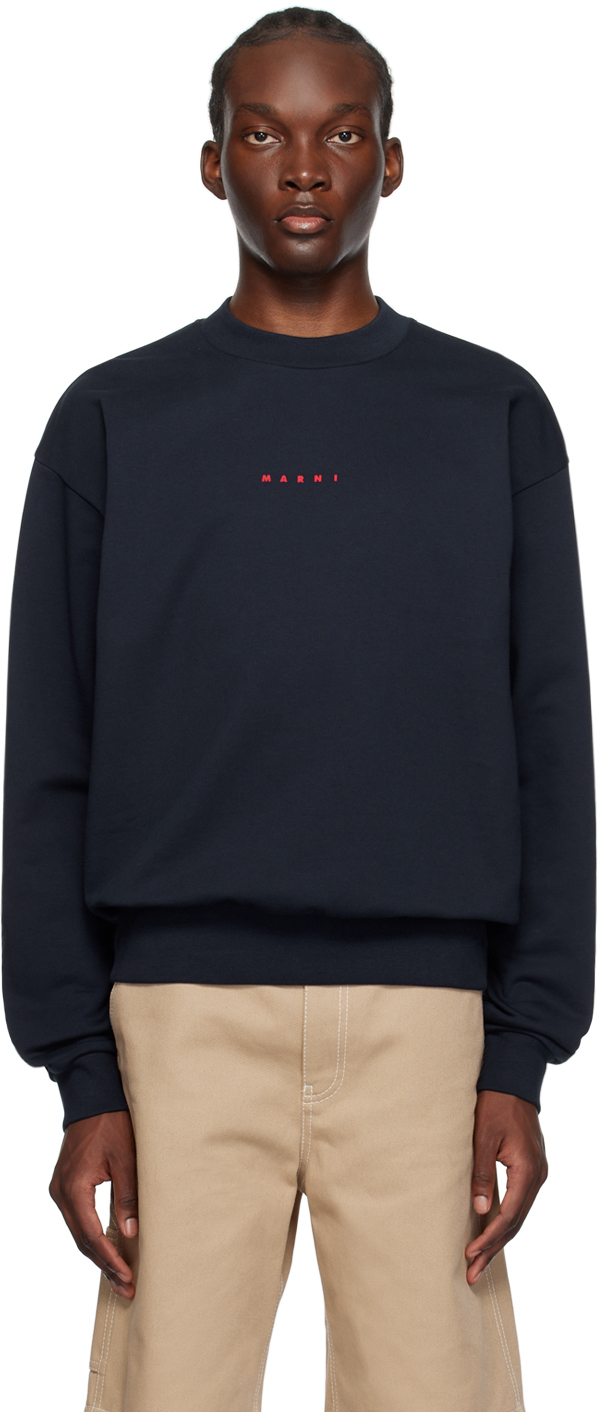 Shop Marni Navy Printed Sweatshirt In Lob94 Blumarine