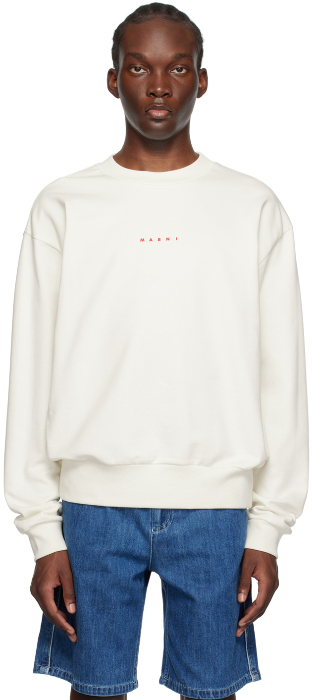 Shop Marni Off-white Printed Sweatshirt In L1w02 Natural White