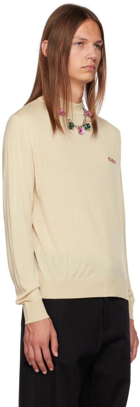 Marni Beige Embroidered Sweater In 00w07 Talc
