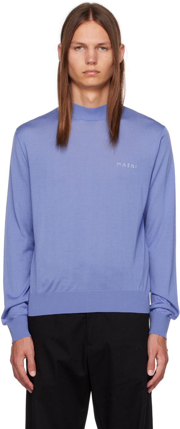 Marni Blue Embroidered Sweater In 00b50 Iris Blue