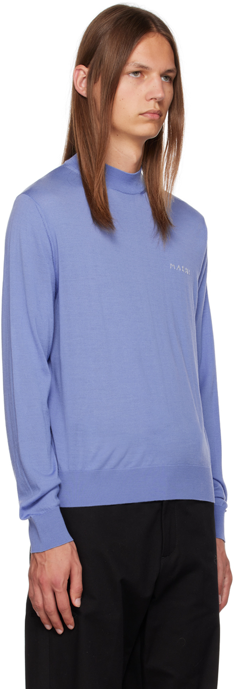 Shop Marni Blue Embroidered Sweater In 00b50 Iris Blue