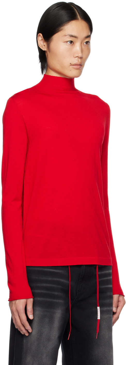 Marni Red Embroidered Turtleneck In 00r67 Tulip