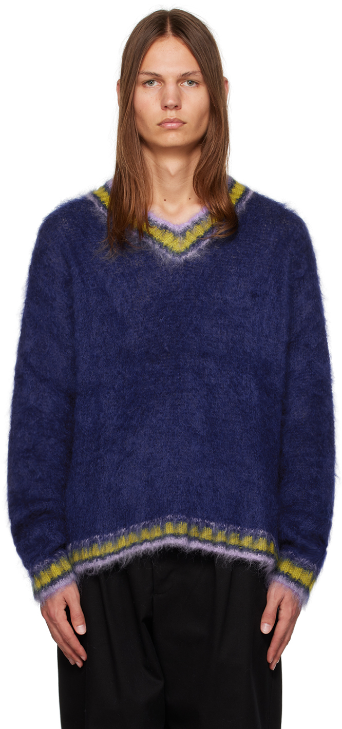 Shop Marni Blue Striped Sweater In 00b56 Royal