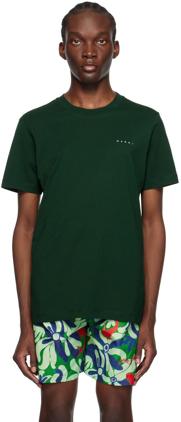 Shop Marni Green Embroidered T-shirt In 00v89 Spherical Gree