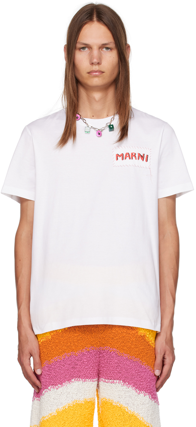 Marni White Patch T-shirt In 00w01 Lily White