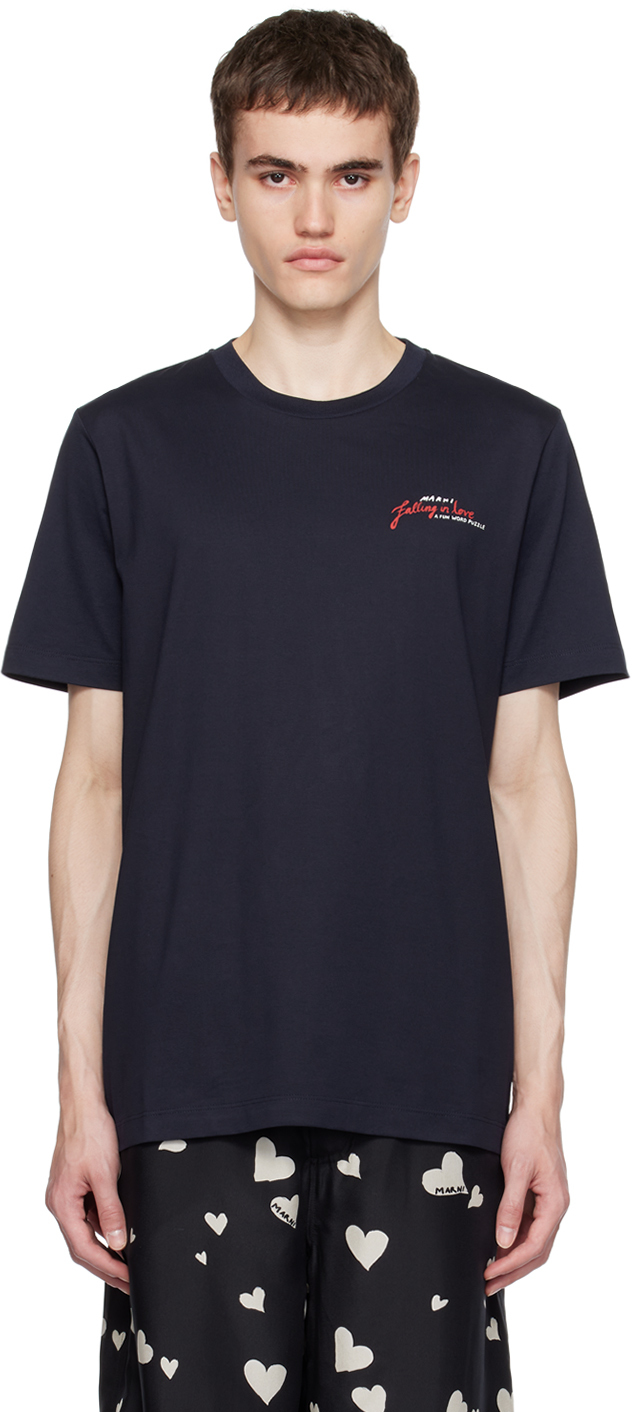 Navy Printed T-Shirt by Marni on Sale