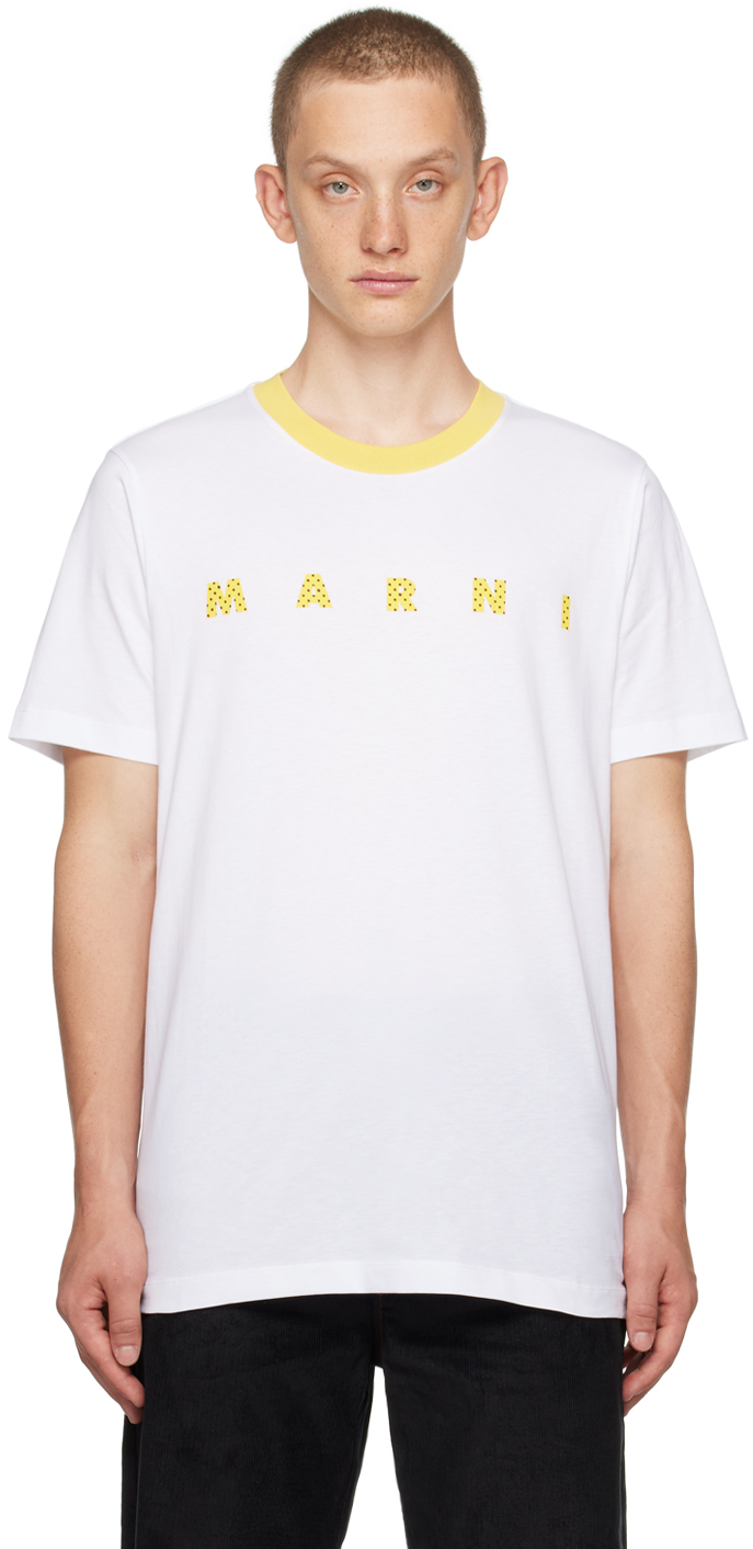 Shop Marni White Polka Dot T-shirt In Pdw01 Lily White