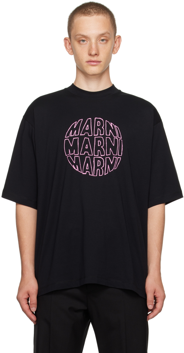 Shop Marni Black Circular T-shirt In Cln99 Black