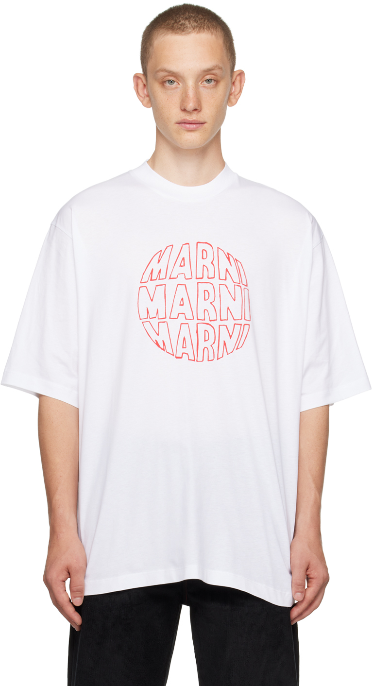 Shop Marni White Circular T-shirt In Clw01 Lily White