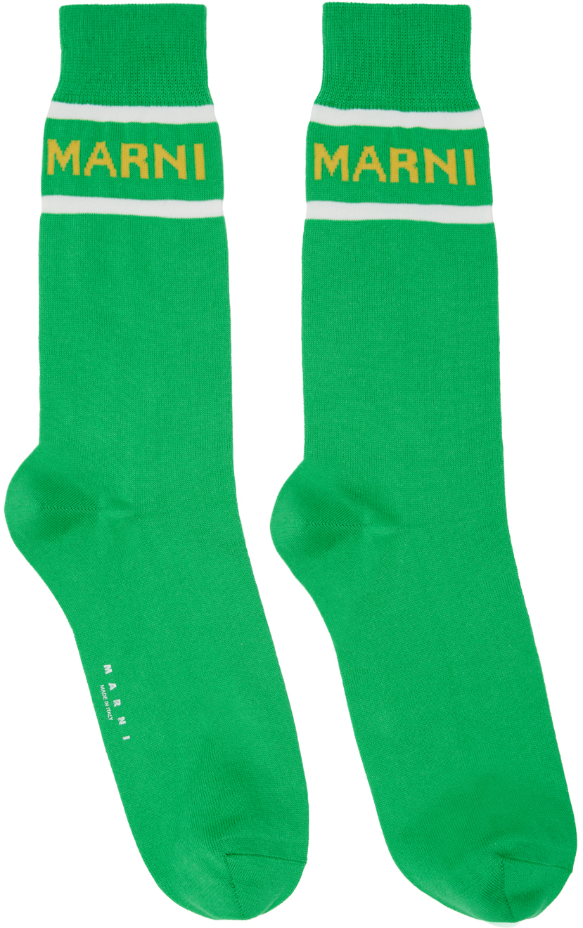 Marni Green Logo Socks In 00v34 Moss