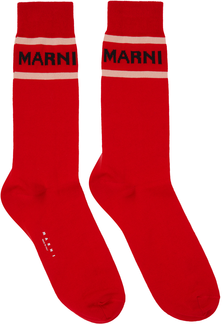 Marni Red Logo Socks In 00r67 Tulip