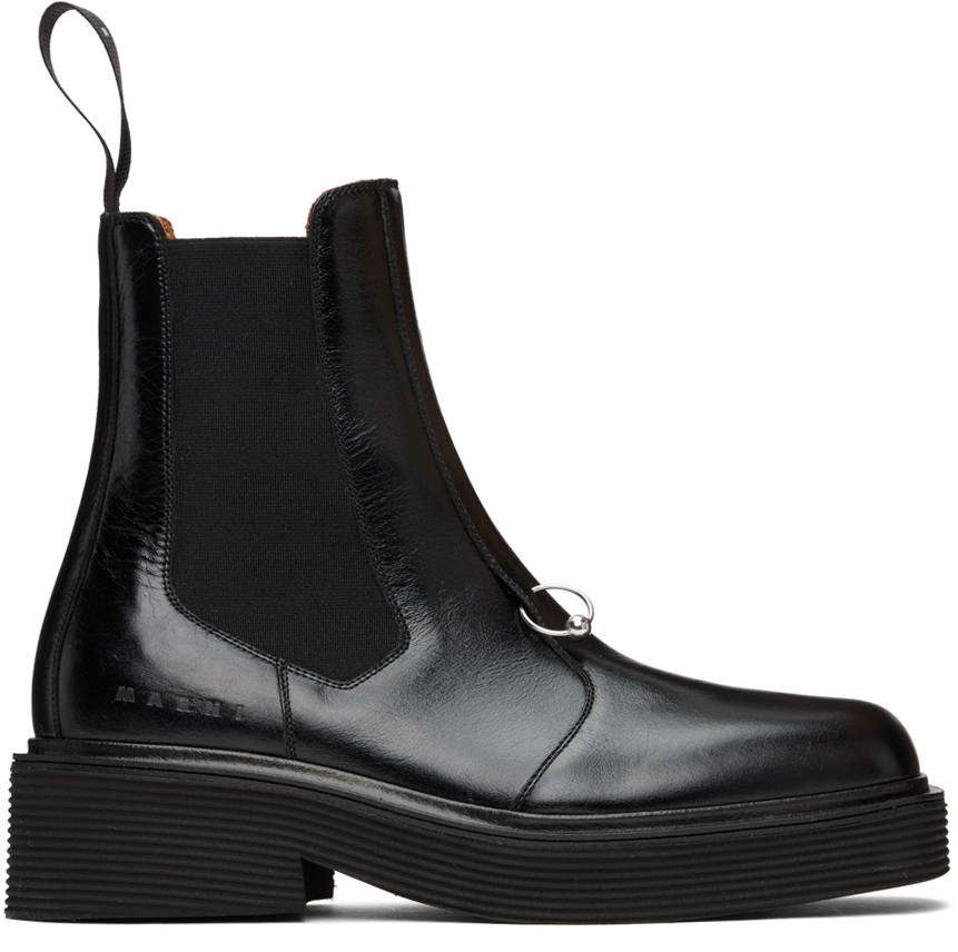 Shop Marni Black O-ring Chelsea Boots In 00n99 Black