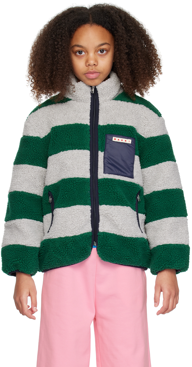 Shop Marni Kids Green Striped Jacket In 0m523