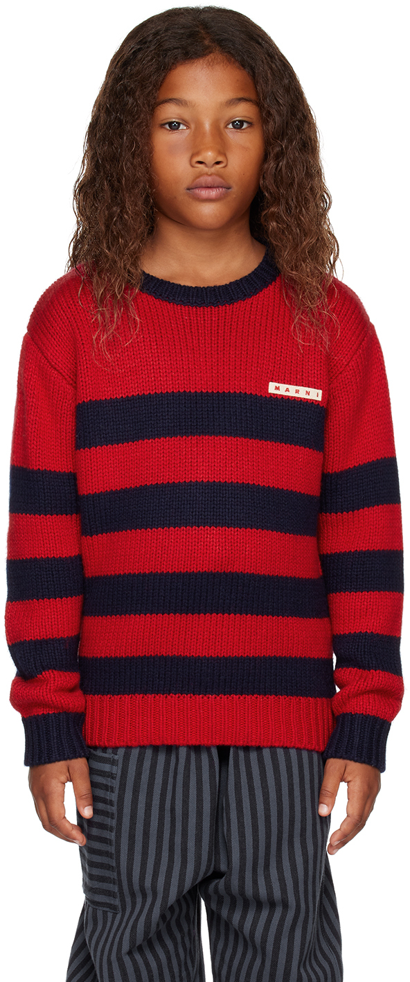 Shop Marni Kids Navy & Red Striped Sweater In 0m400
