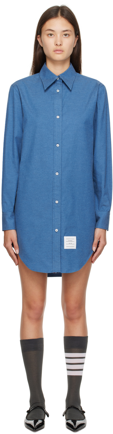 Thom Browne Blue Buttoned Minidress In 440 Deep Blue