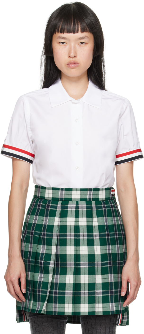 White Cropped Shirt by Thom Browne on Sale