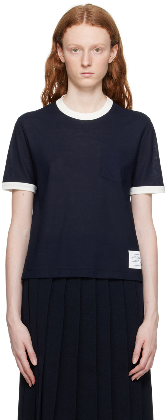Thom Browne Navy Ringer T-shirt In 415 Navy