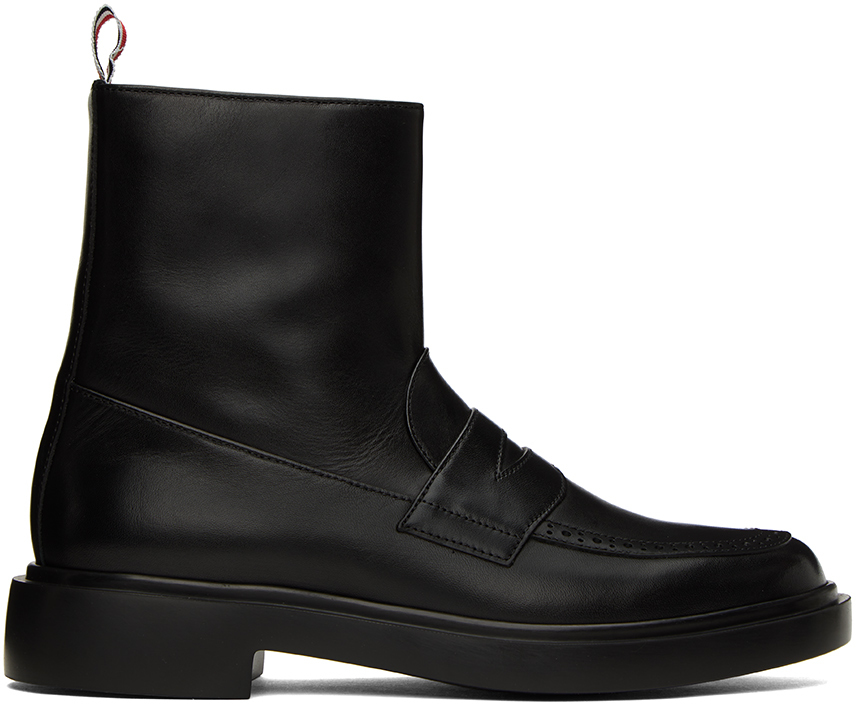 Thom Browne Black Penny Loafer Boots In 001 Black