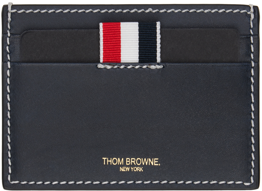 Thom Browne Navy Logo Card Holder In 415 Navy