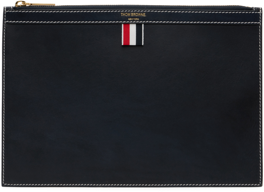 Thom Browne Navy Small Stamp Document Holder In 415 Navy