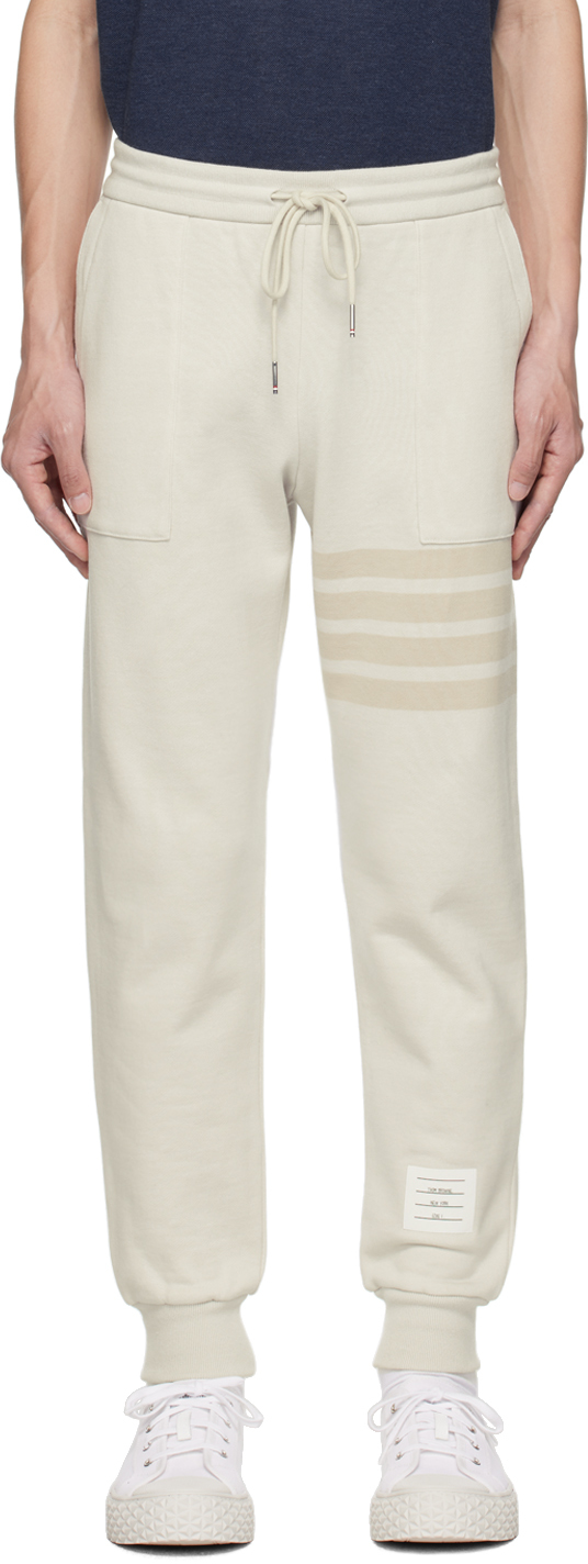 Thom Browne Off-white 4-bar Lounge Pants In 113 Natural White