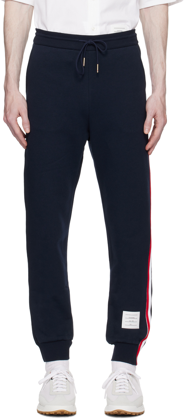 Shop Thom Browne Navy Stripe Sweatpants In 415 Navy