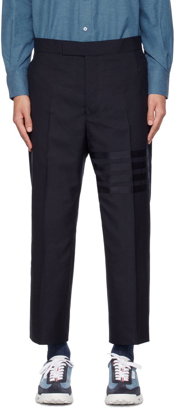 Thom Browne: Navy 4-Bar Backstrap Trousers | SSENSE