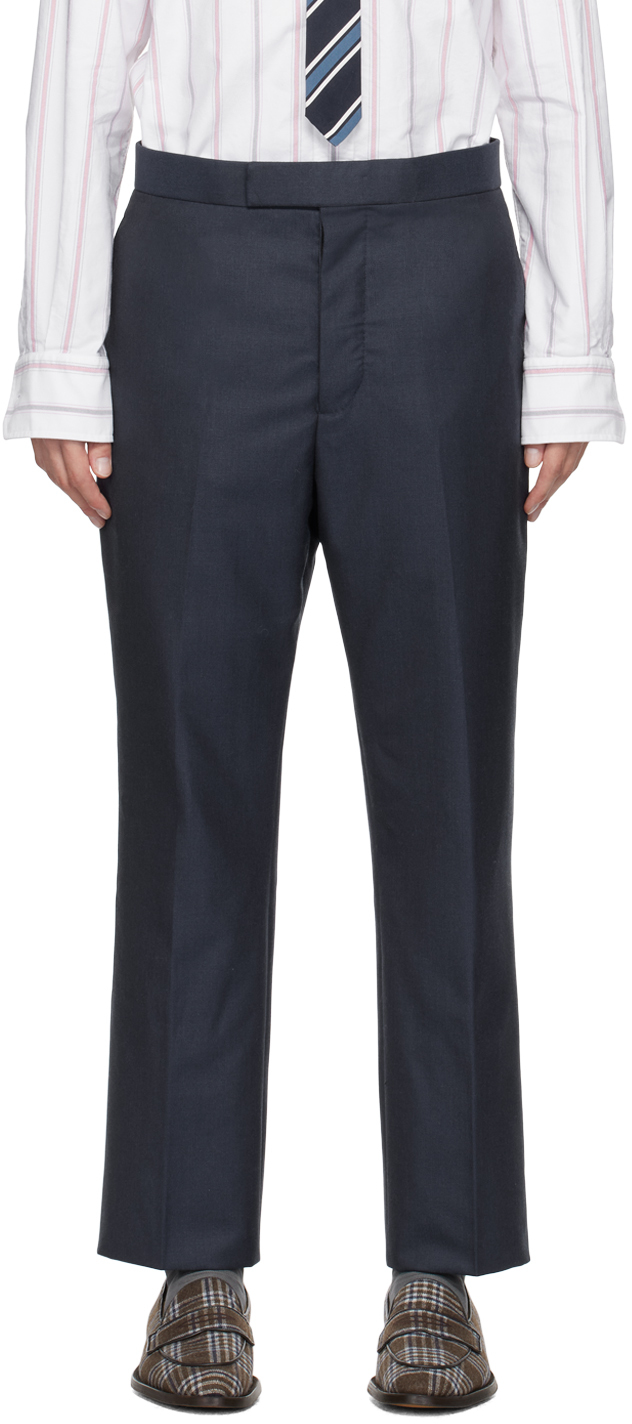 Thom Browne Navy Backstrap Trousers In 440 Deep Blue