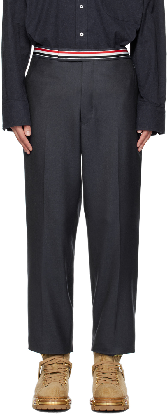 Thom Browne Rwb-waistband Cropped Tailored Trousers In Blue