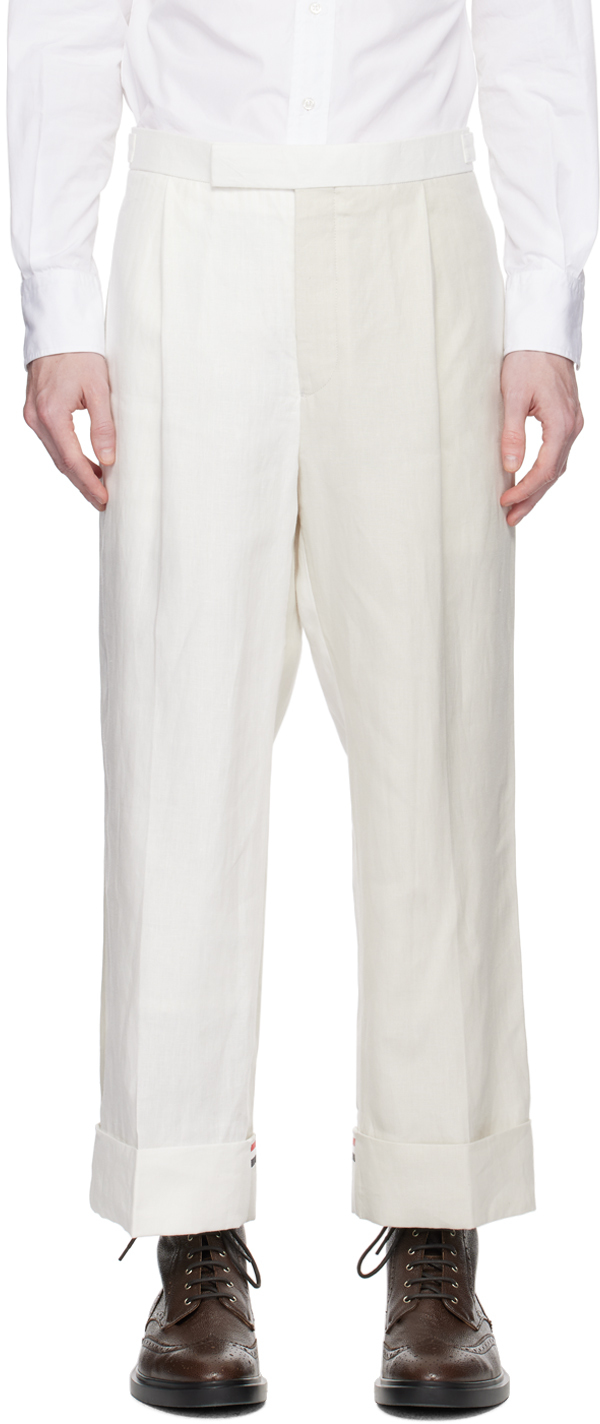 Thom Browne White & Beige Side Tab Trousers In 100 White