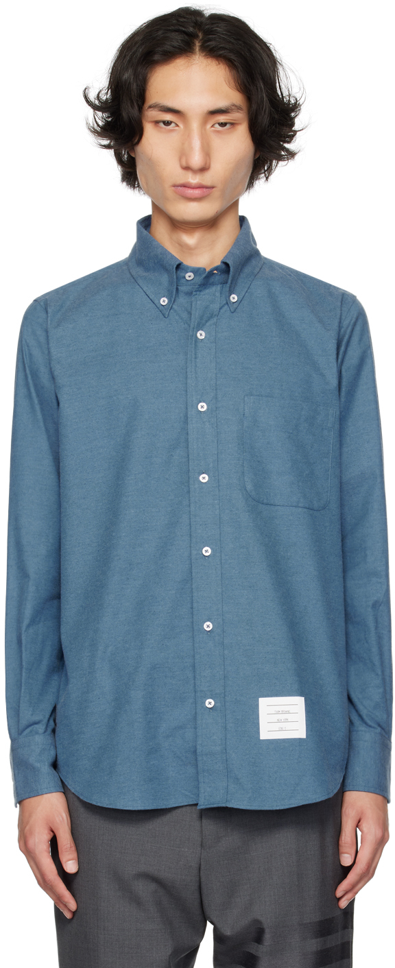 Blue Back Stripe Shirt by Thom Browne on Sale