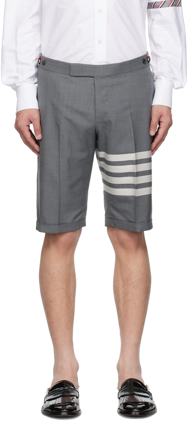 Shop Thom Browne Gray 4-bar Shorts In 035 Med Grey