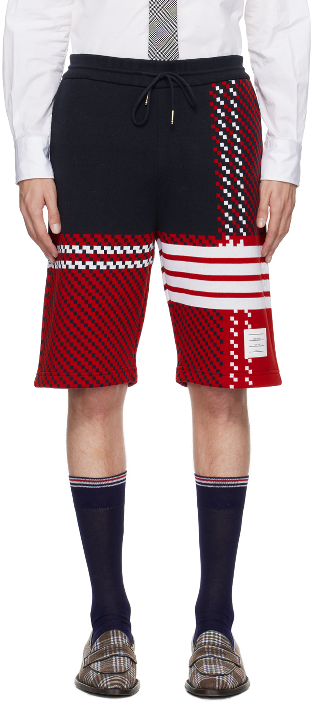 Thom Browne Navy & Red 4-Bar Shorts