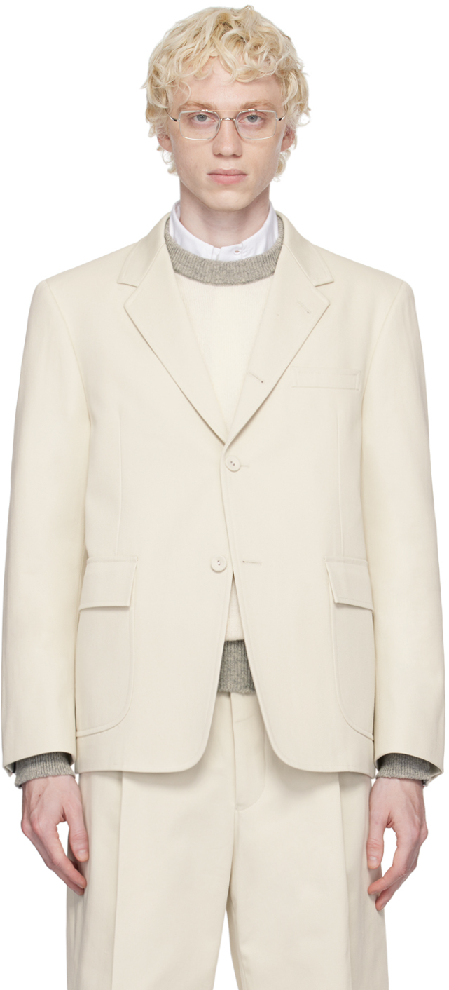 Thom Browne Off-white Unconstructed Blazer In 113 Natural White