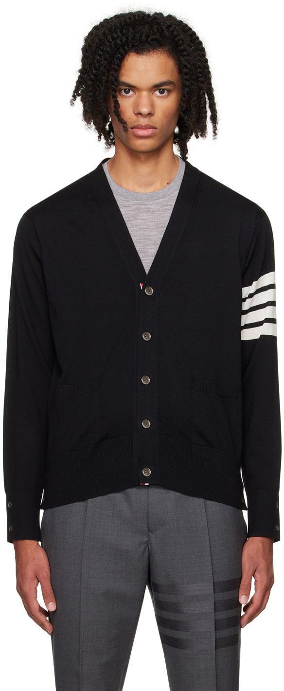 Thom Browne Black 4-Bar Cardigan | Smart Closet