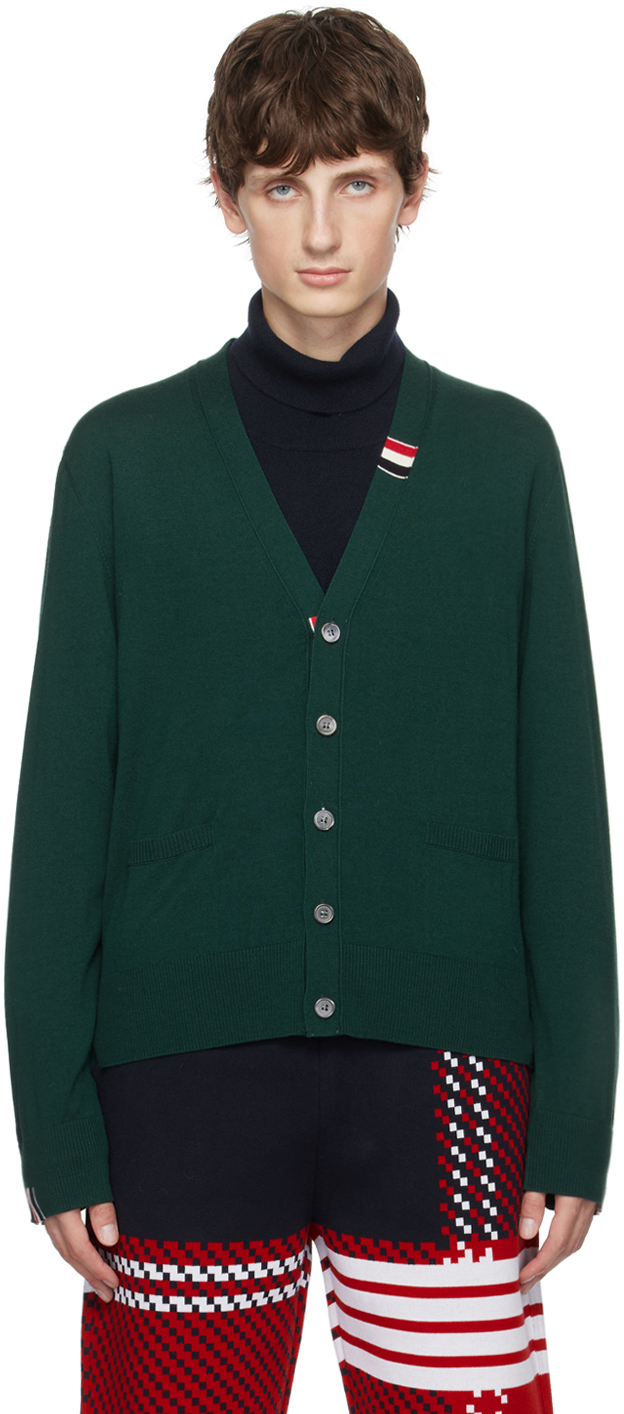 Thom Browne Jersey Knit Cardigan In Green