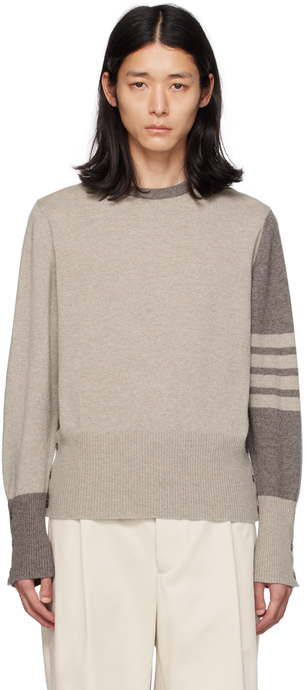 Taupe 4-Bar Sweater by Thom Browne on Sale