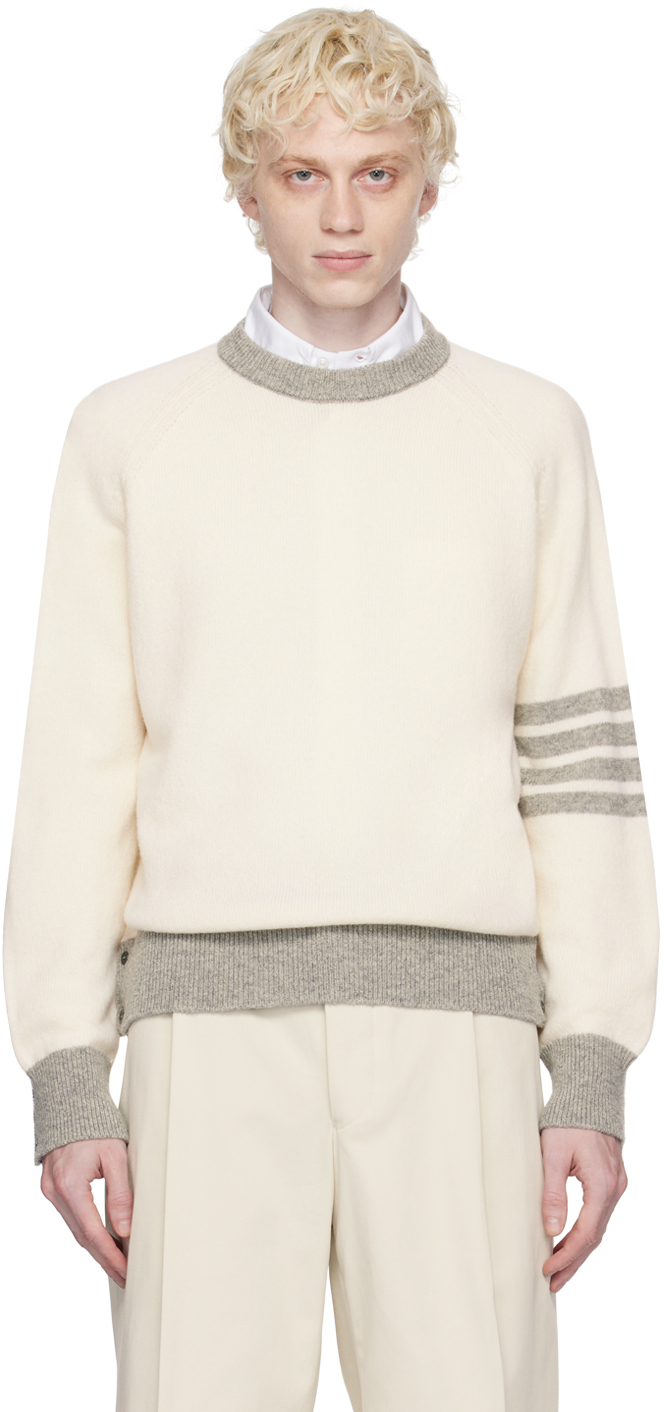 Thom Browne Off-white & Gray 4-bar Sweater In 100 White