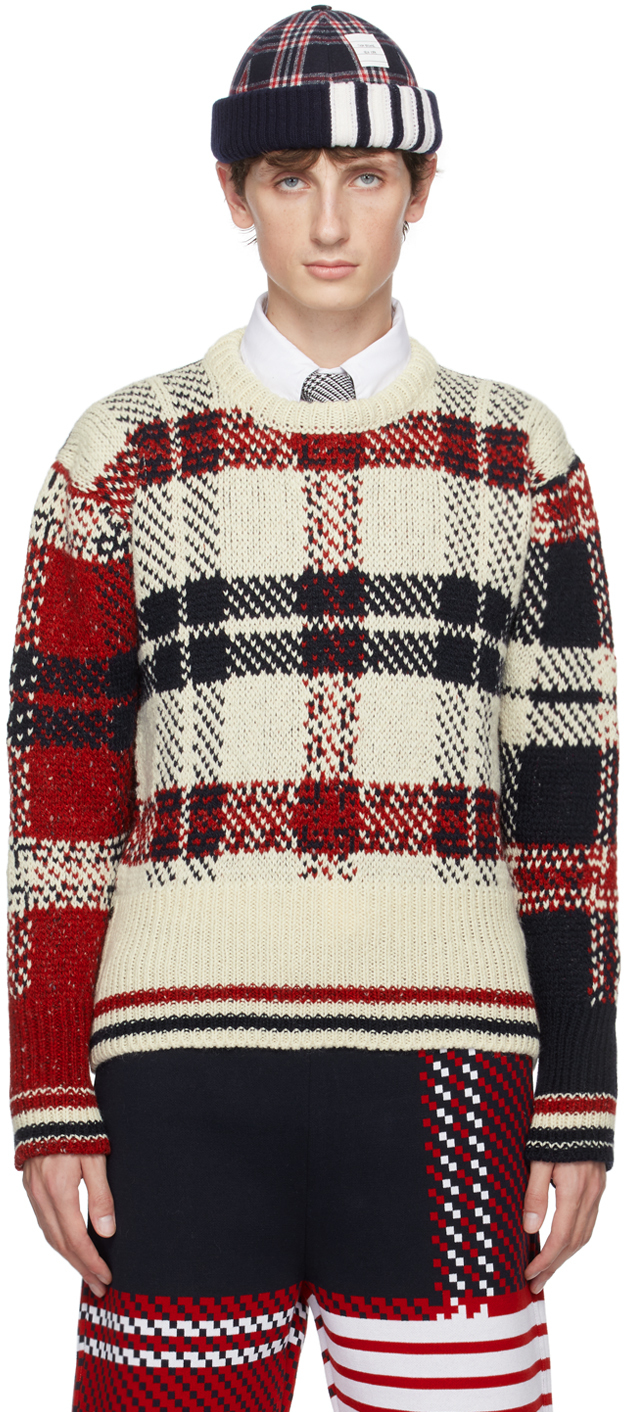 Thom Browne Classic Tartan Wool & Mohair Sweater In Rwbwht