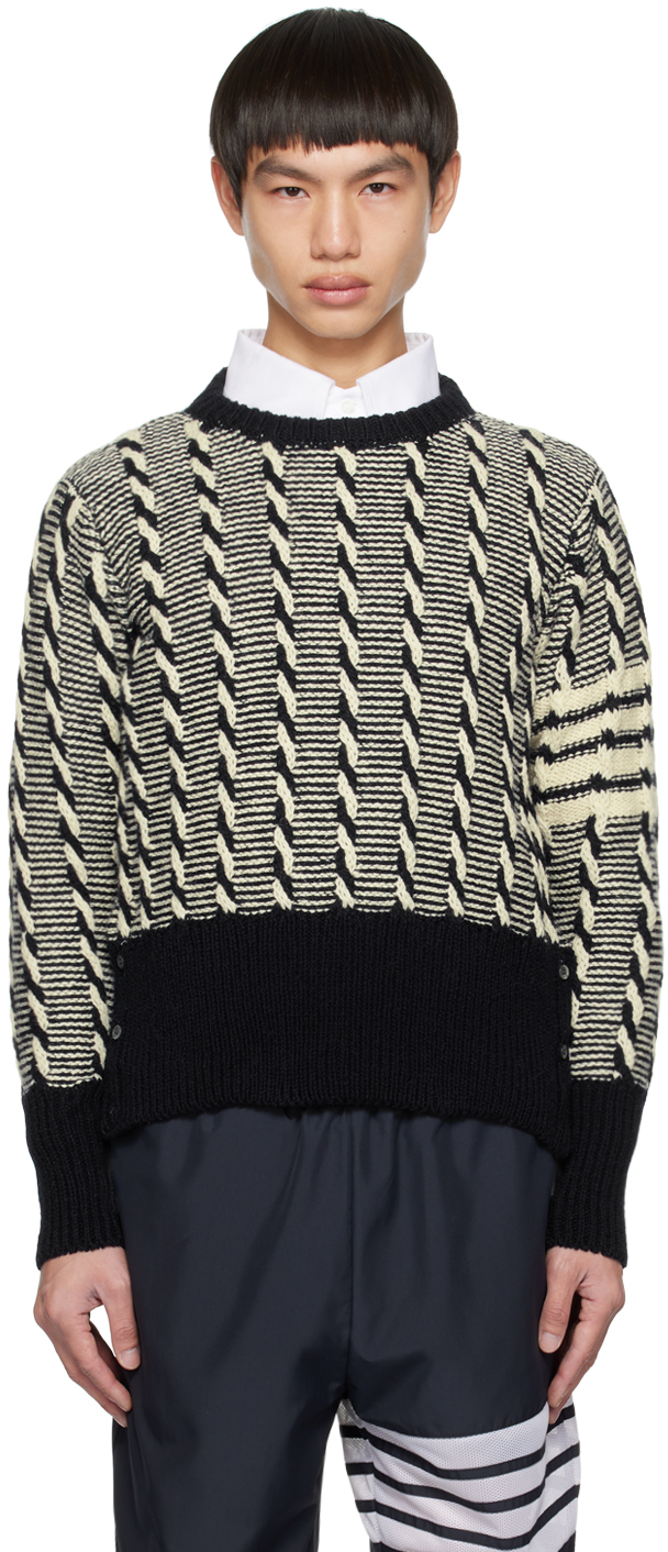 Thom Browne Navy & Off-white 4-bar Sweater In 415 Navy