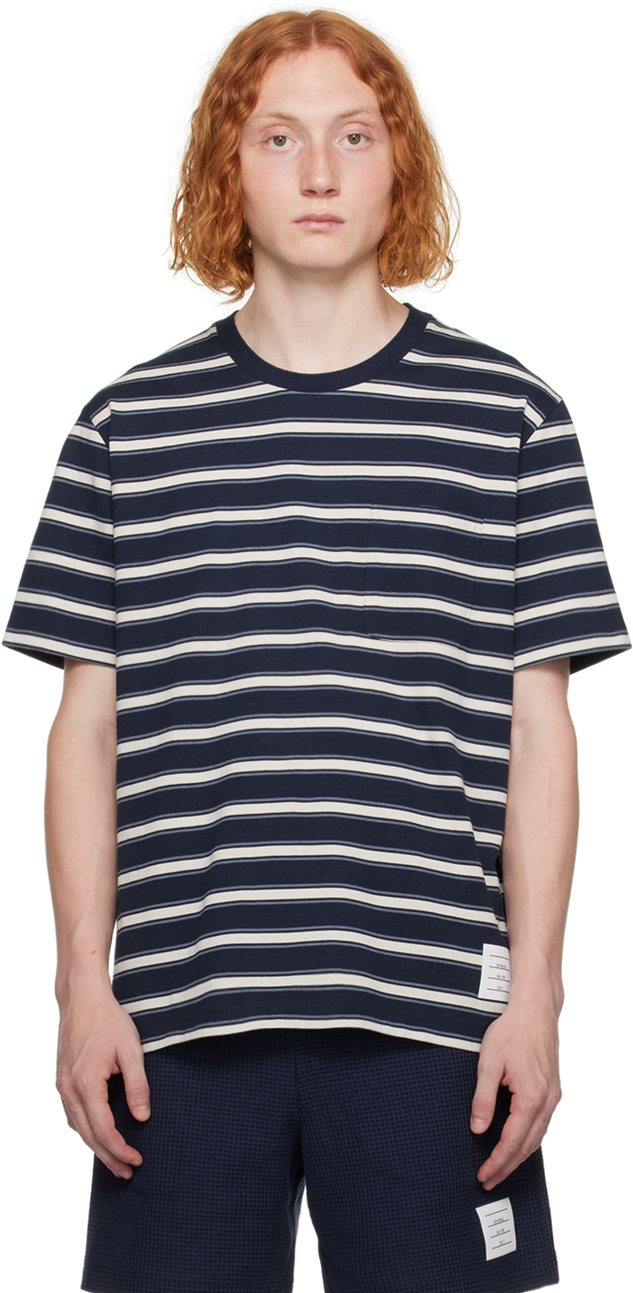 Thom Browne Navy Striped T-shirt In 415 Navy