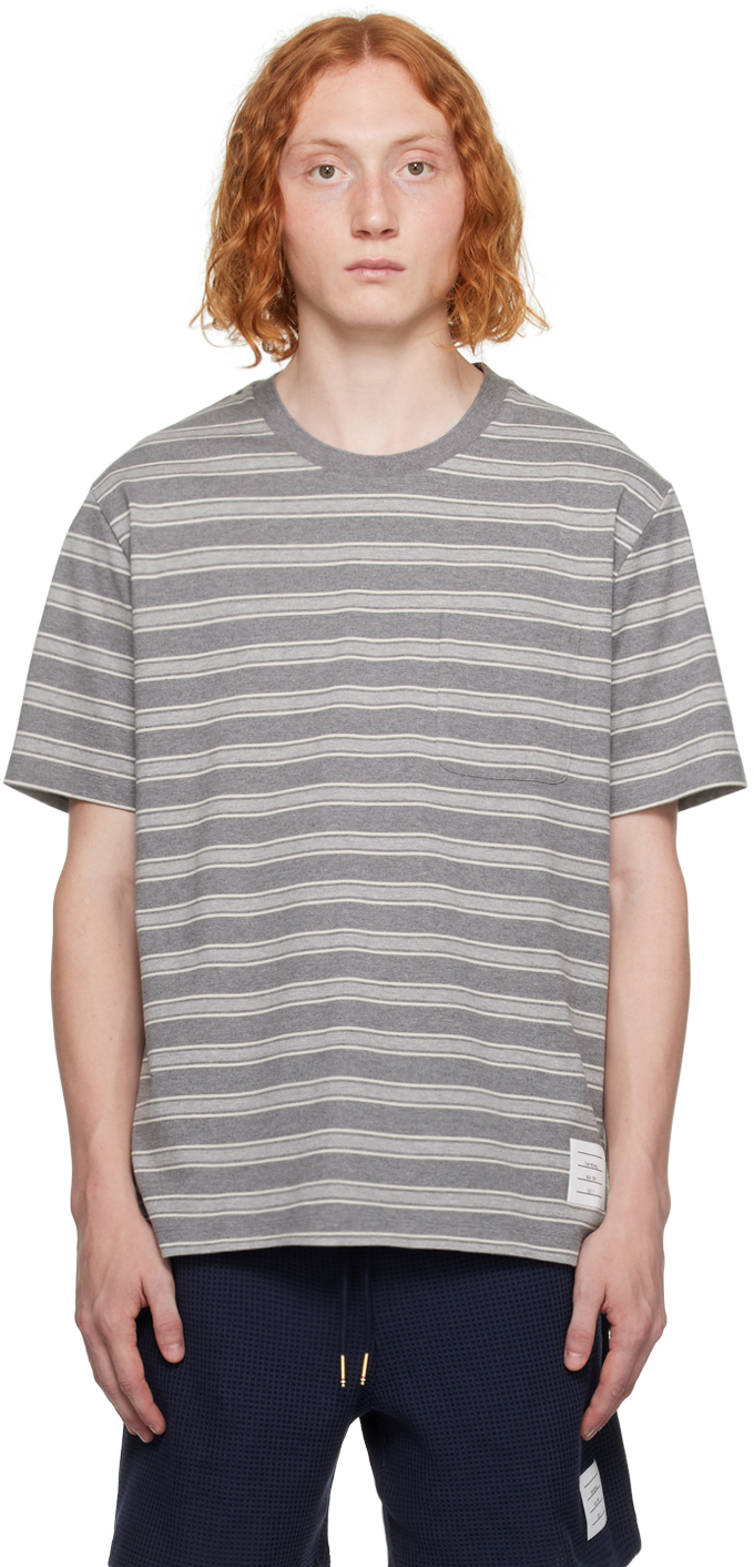 Gray Striped T-Shirt by Thom Browne on Sale