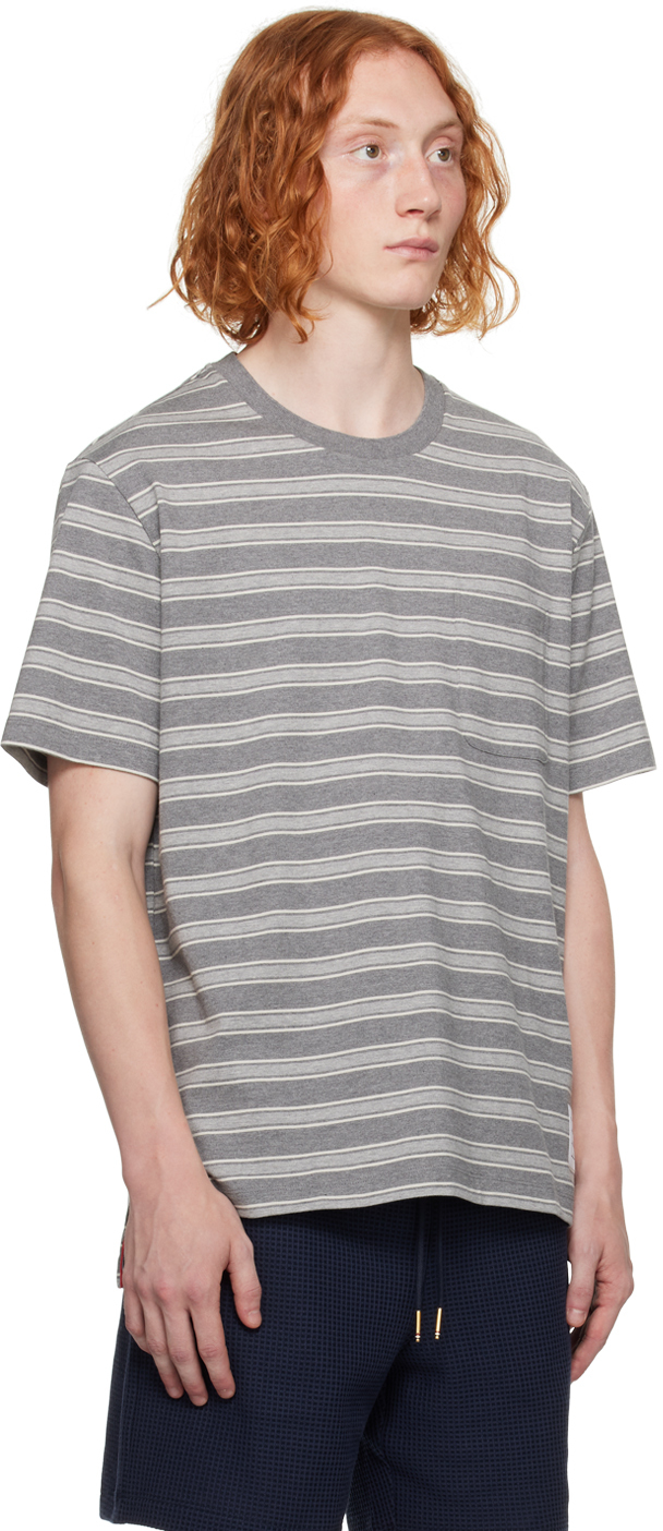 Shop Thom Browne Gray Striped T-shirt In 035 Med Grey