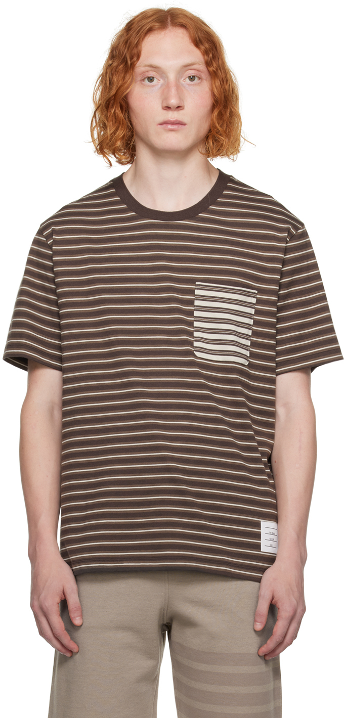 Thom Browne: Brown Striped T-Shirt | SSENSE