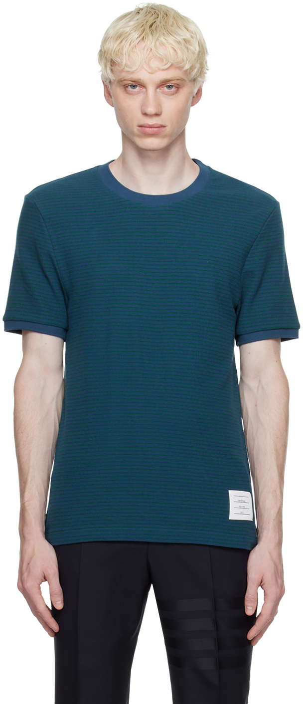 Shop Thom Browne Blue Striped T-shirt In 435 Dark Blue