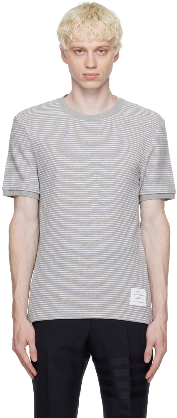 Thom Browne Gray Striped T-shirt In 055 Lt Grey