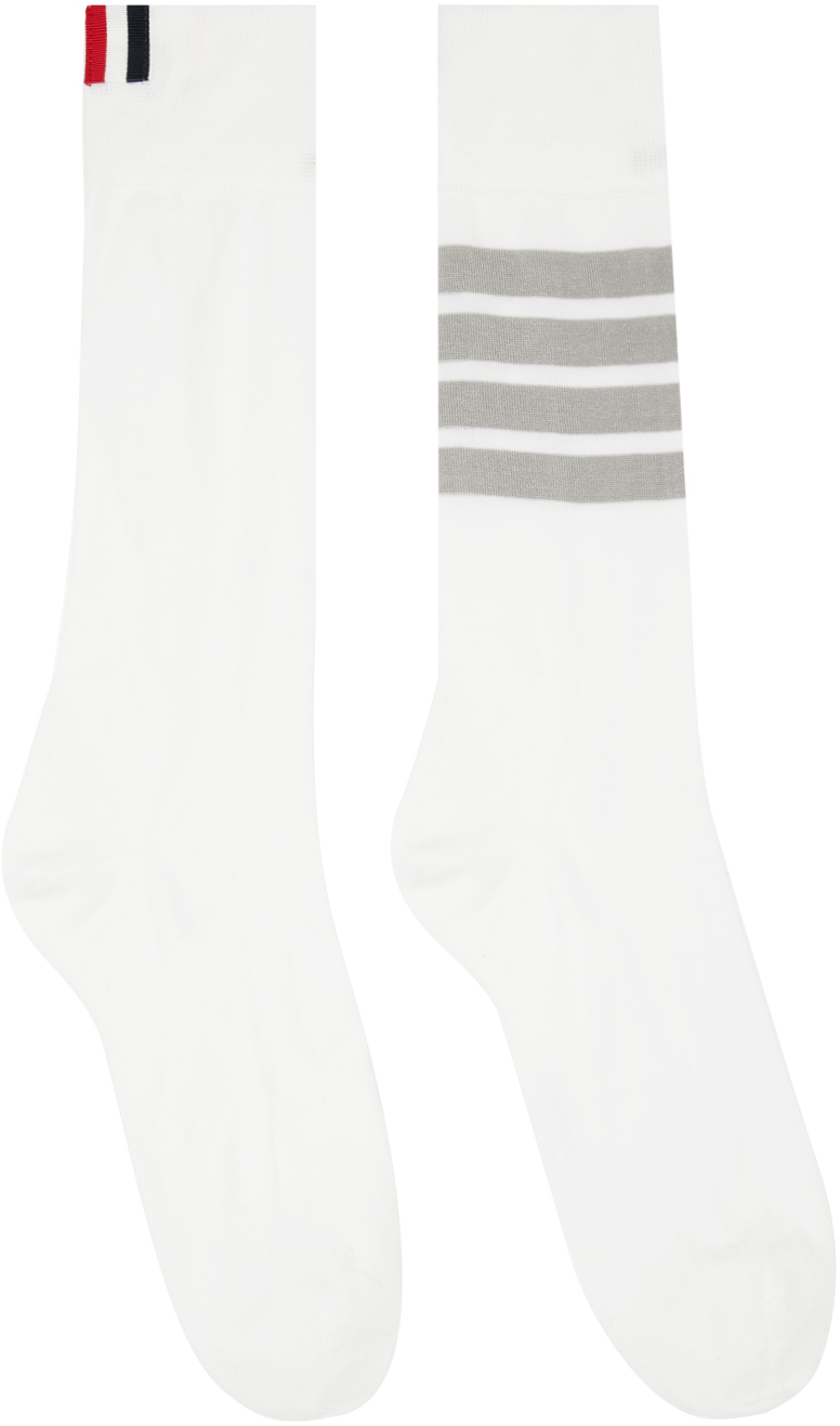 Thom Browne White 4-bar Socks In 100 White